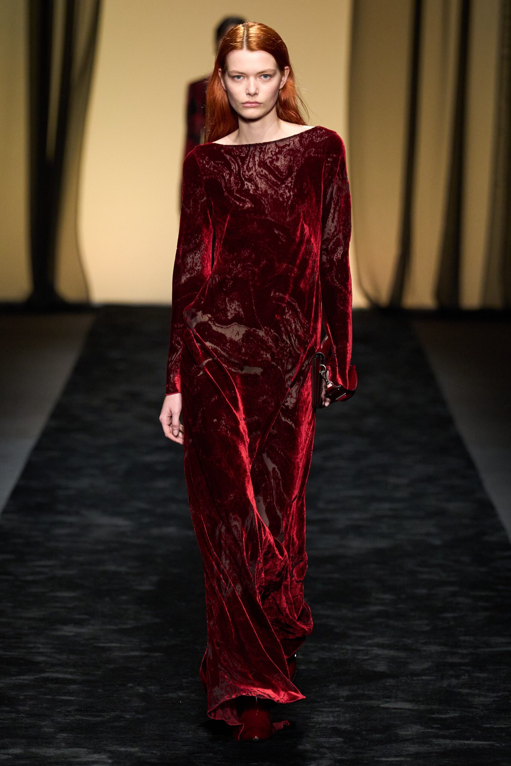 red velvet fitted gown