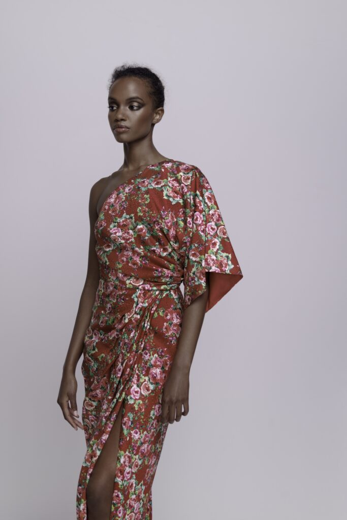 floral off-shoulder maxi gown