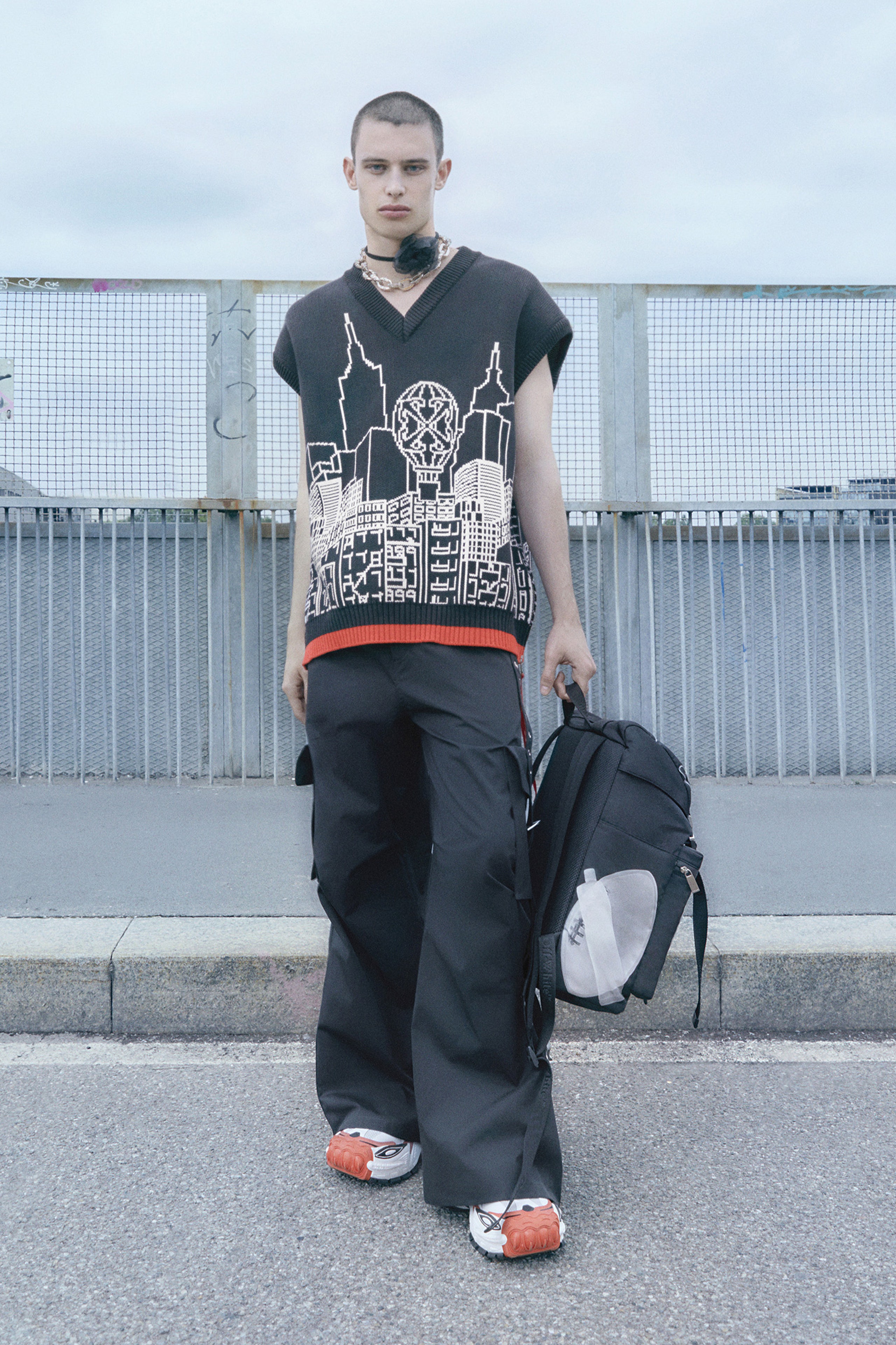 black and white relaxed top with wide-leg pants