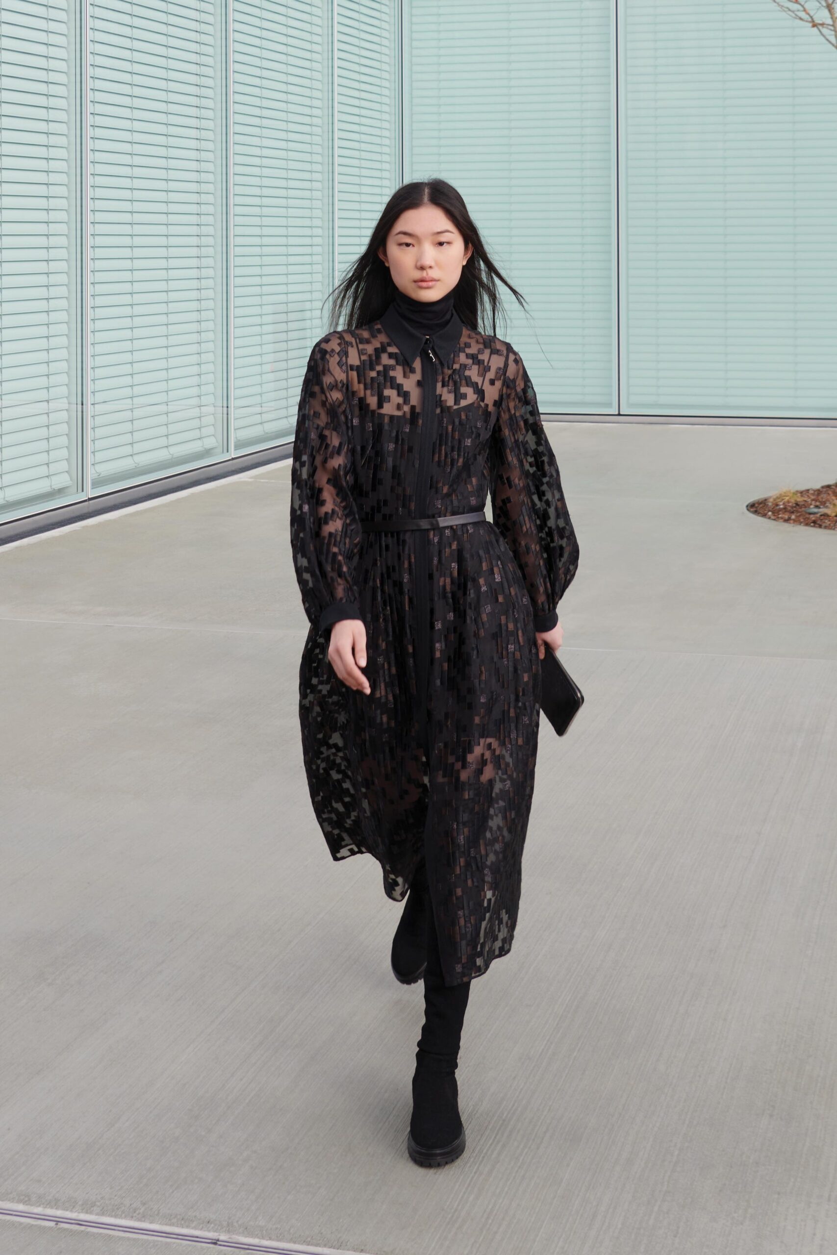 black lace long-sleeve dress