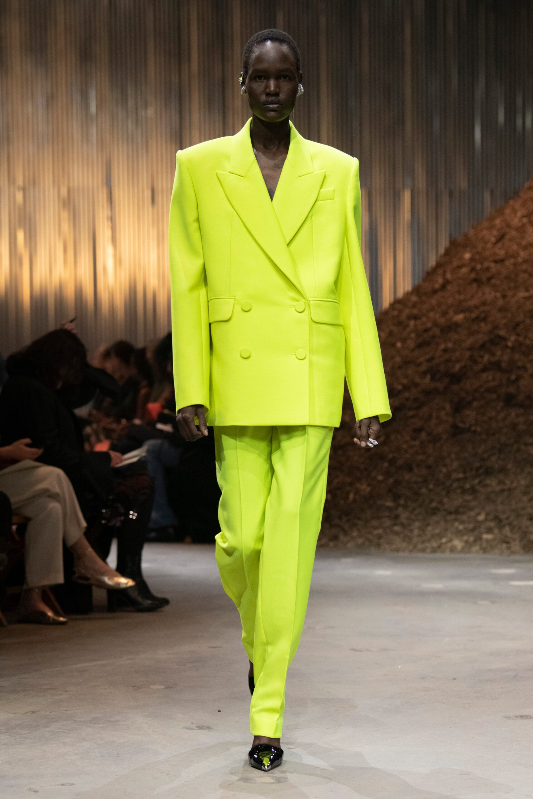 neon yellow tailored suit