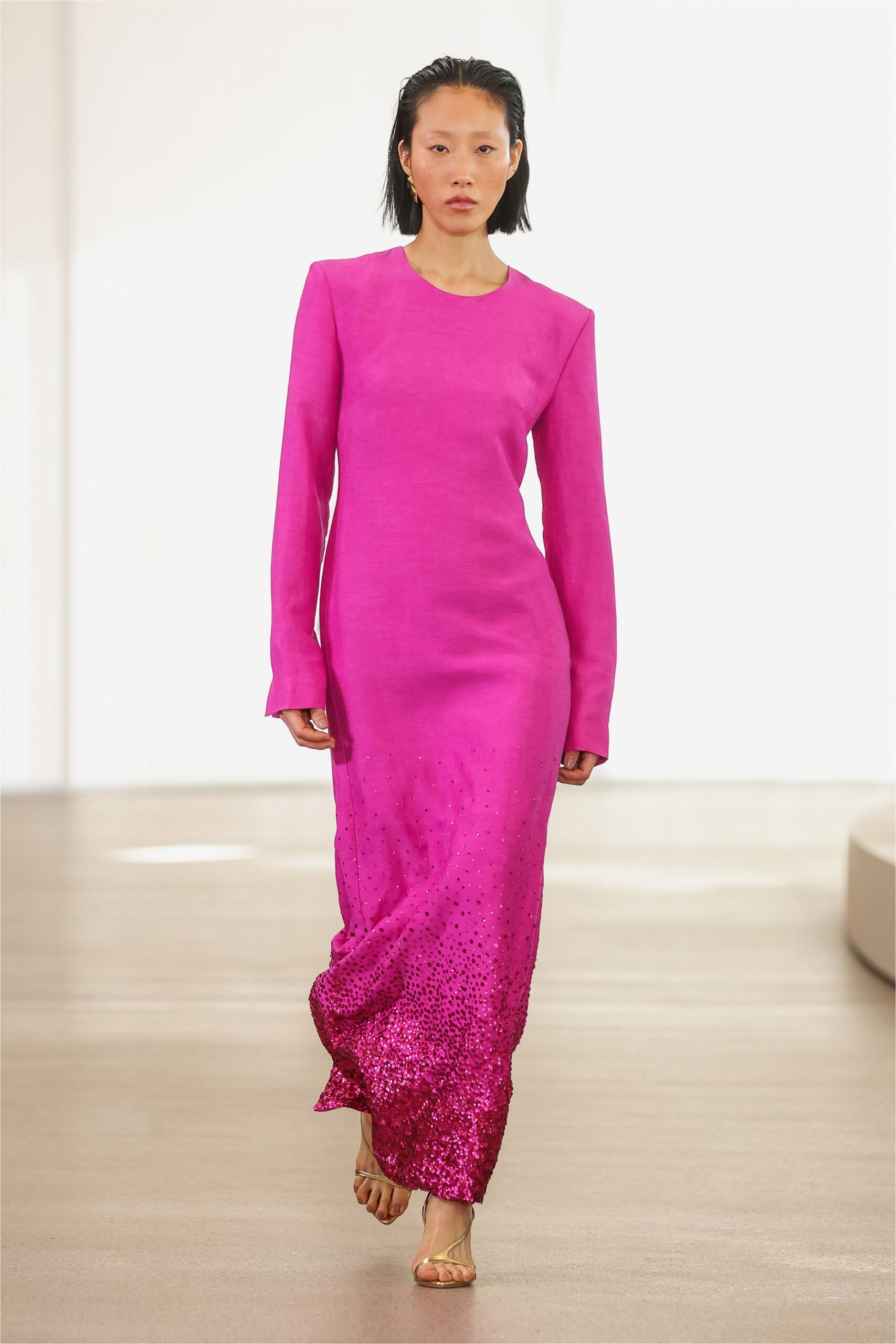 pink silk fitted gown