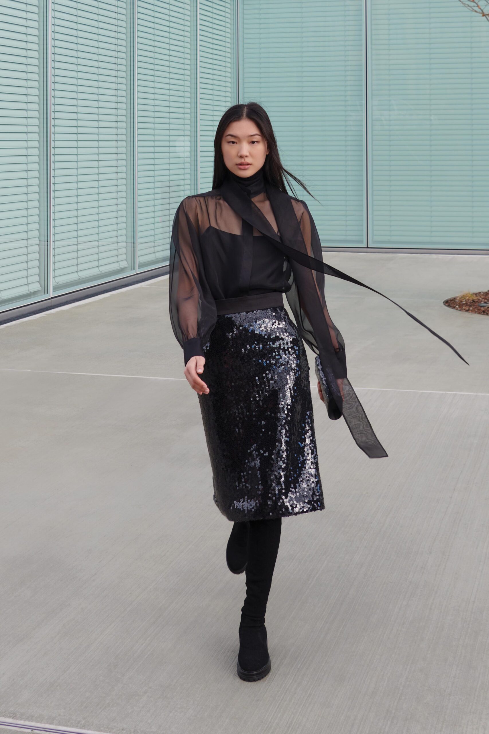 black sequin fitted pencil shiny skirt