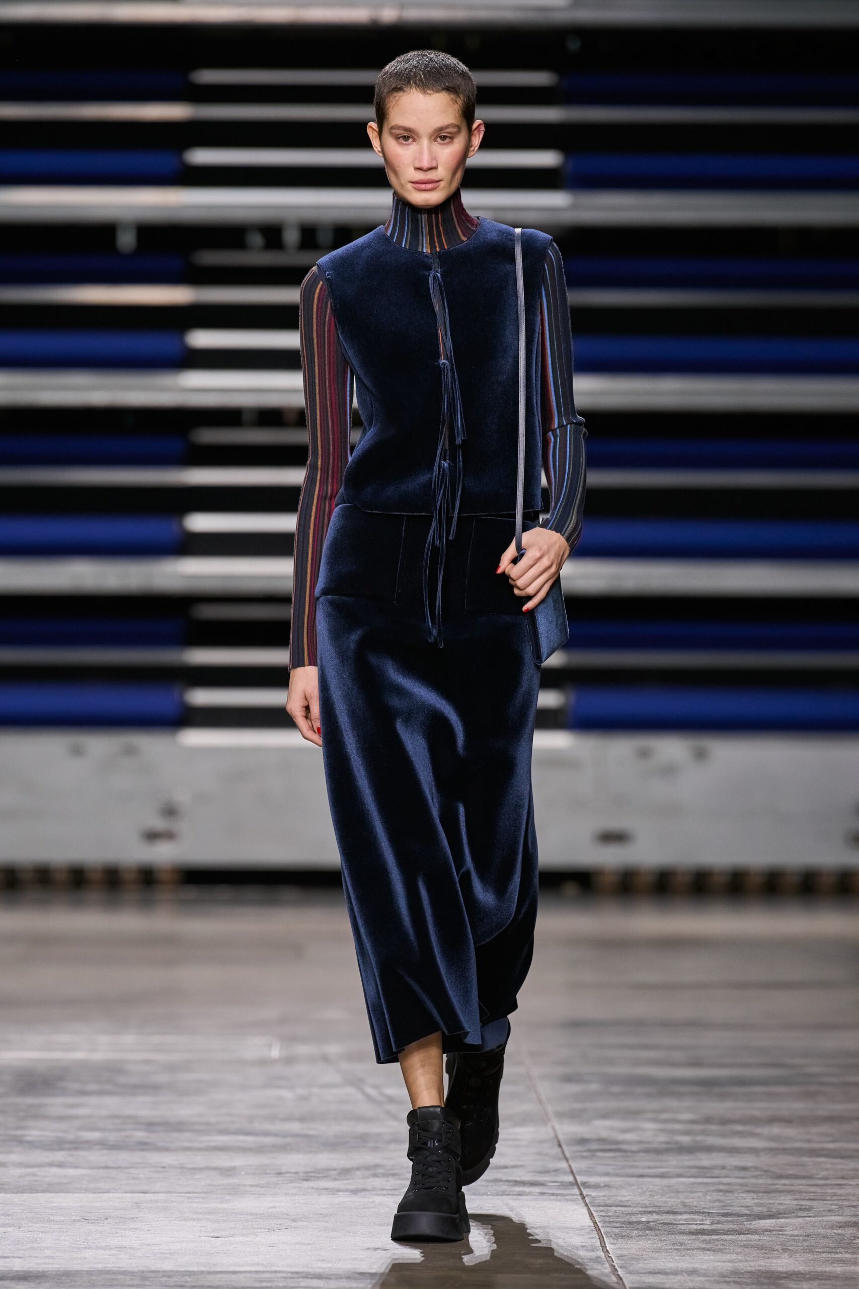 blue velvet fitted top and skirt