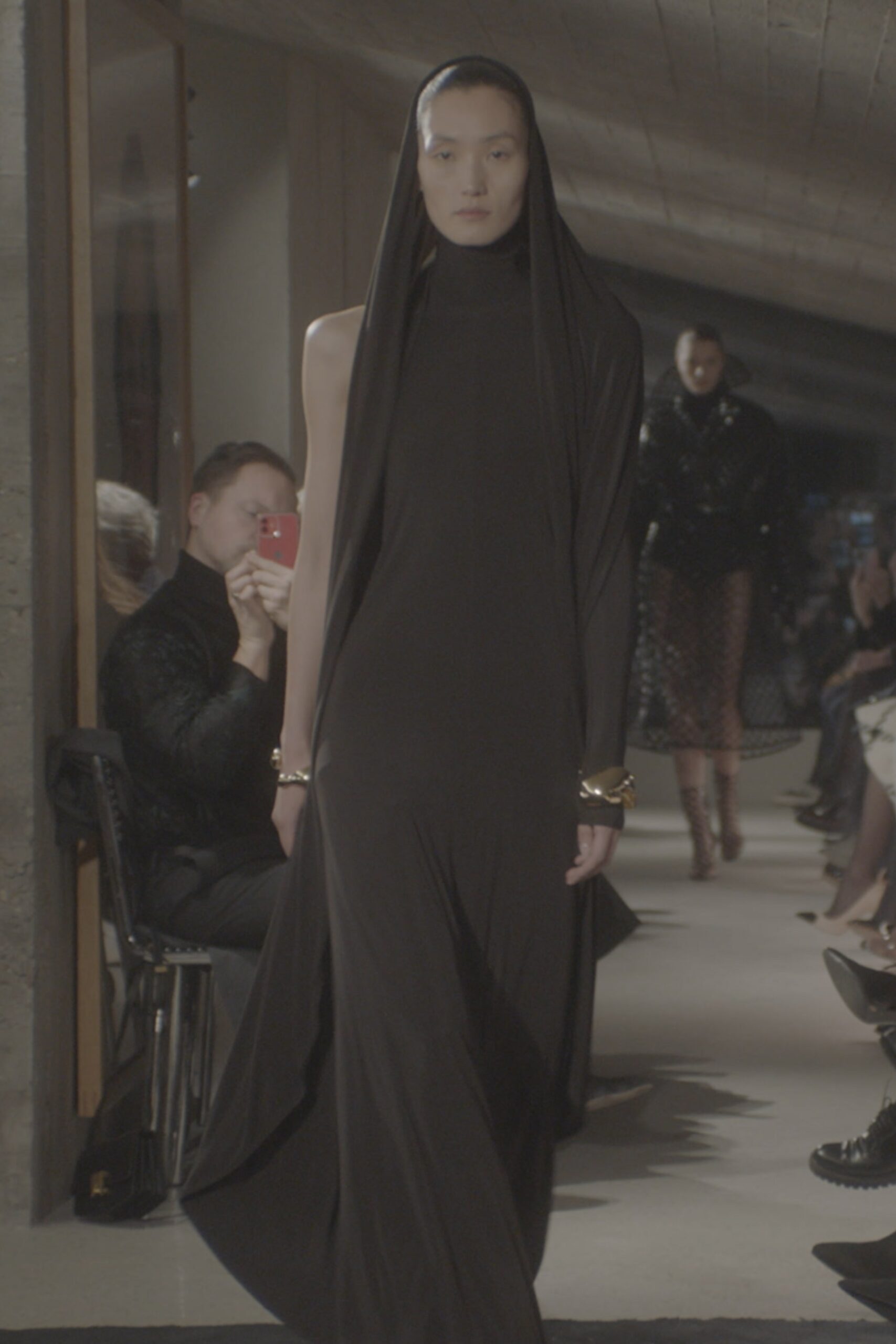 black silk sleeveless gown