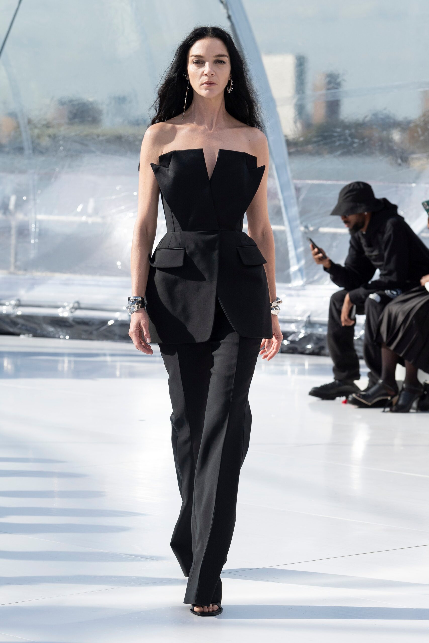 black fitted blazer and tailored pants