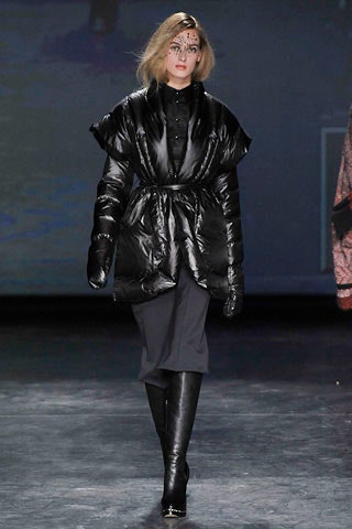 black vinyl belted coat