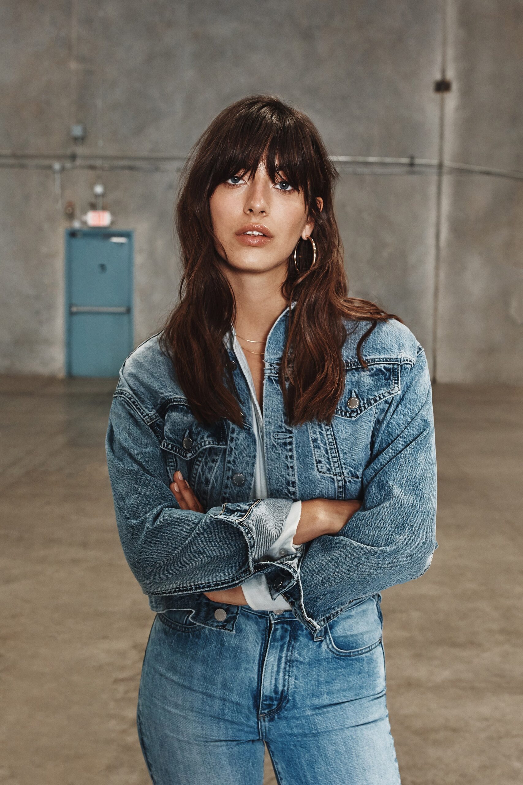 fitted denim jacket and pants