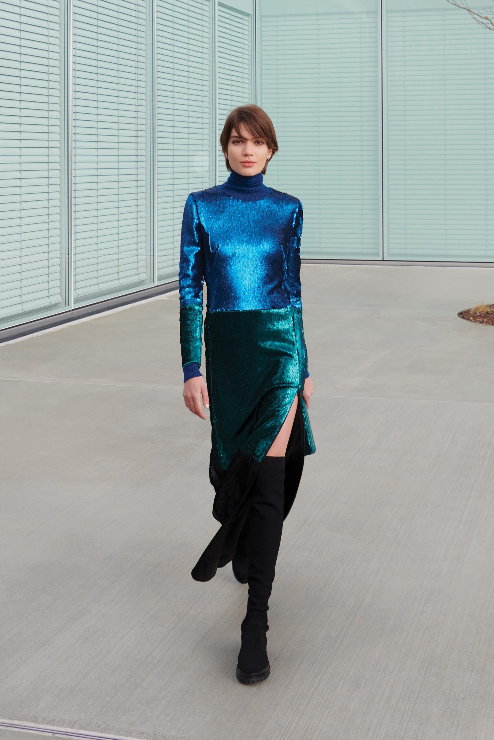 shiny blue green velvet dress