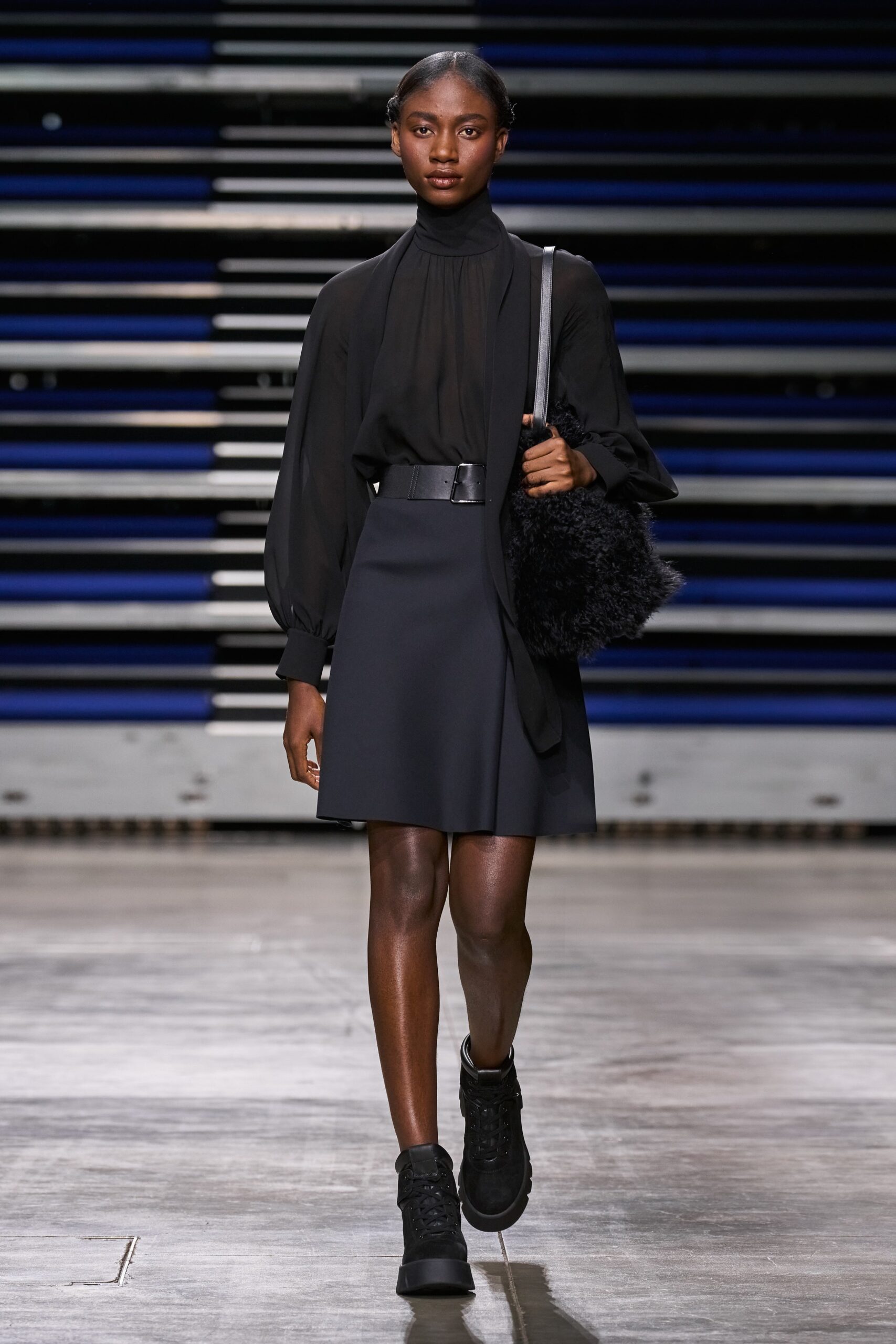 black silk blouse and pencil skirt