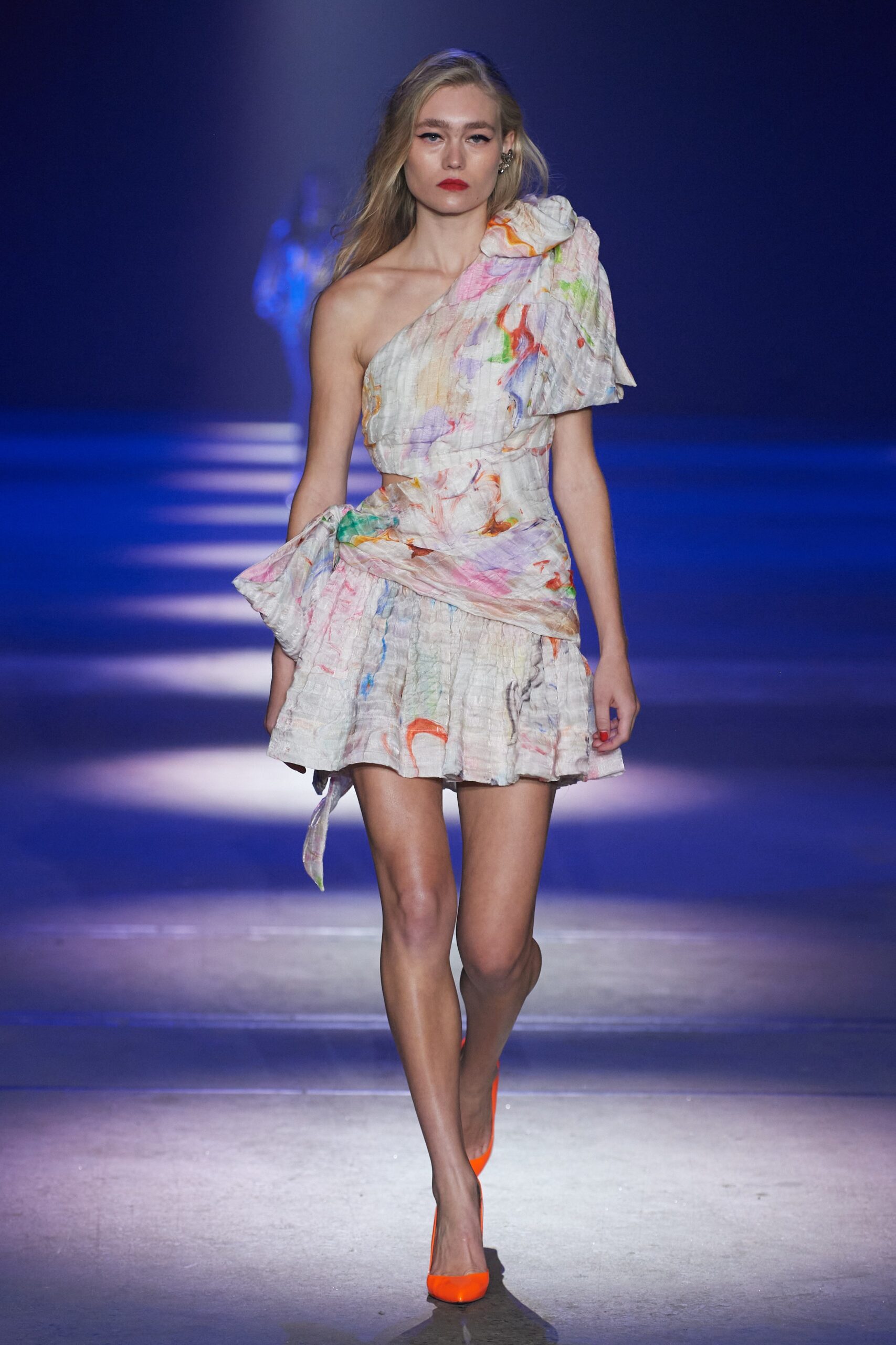 multi-colored asymmetric mini dress