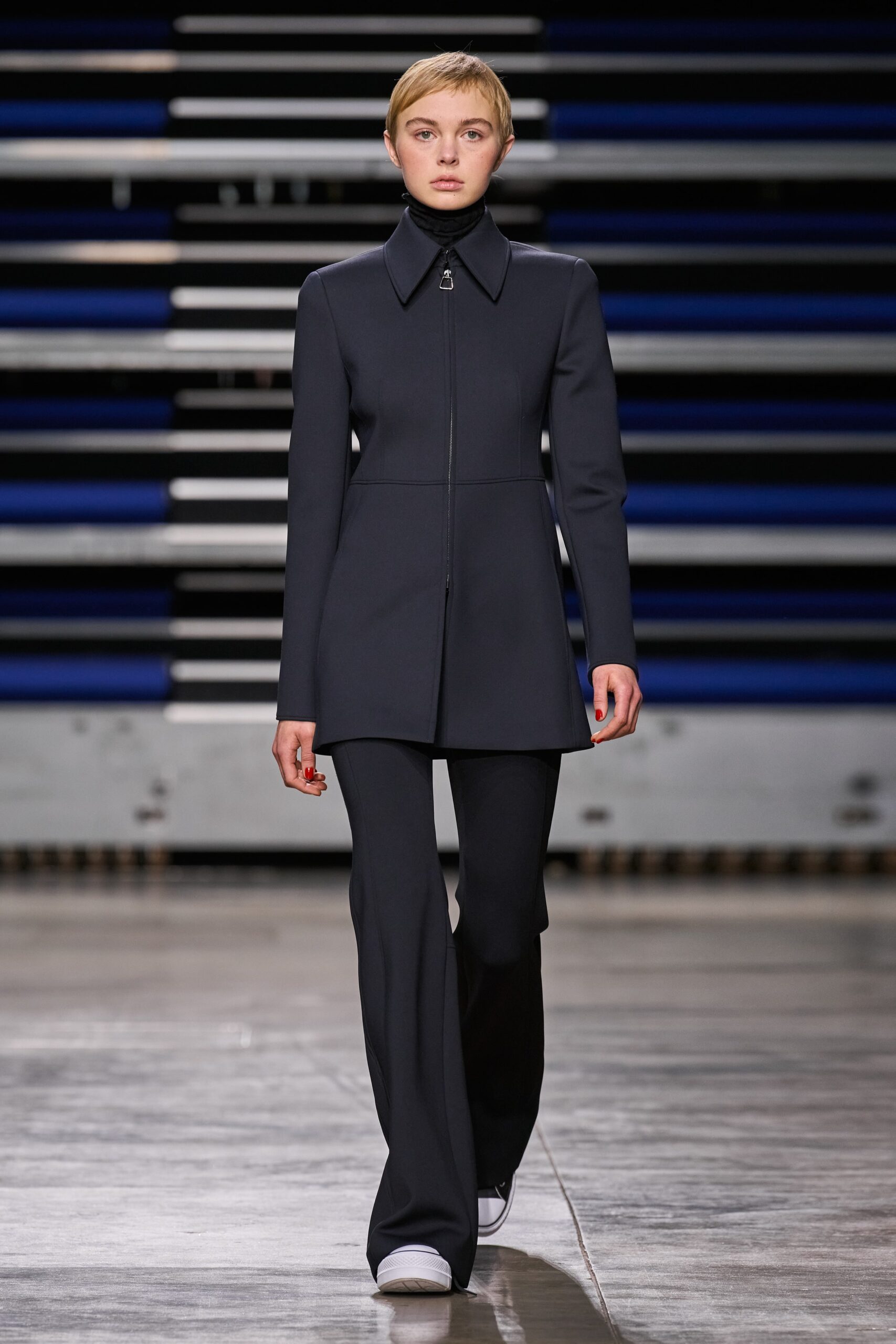 black neoprene fitted jacket and pants