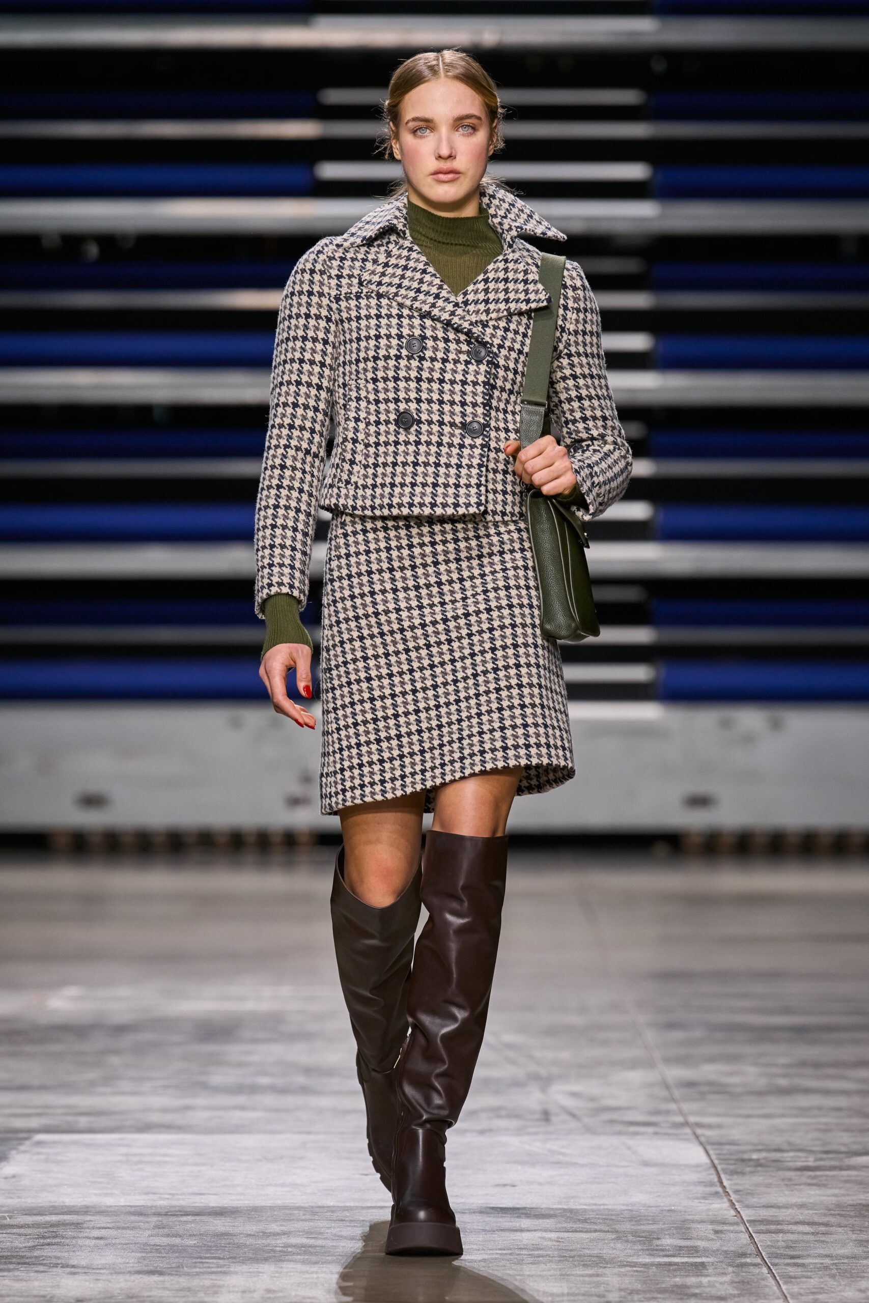 fitted black and white jacket with mini skirt