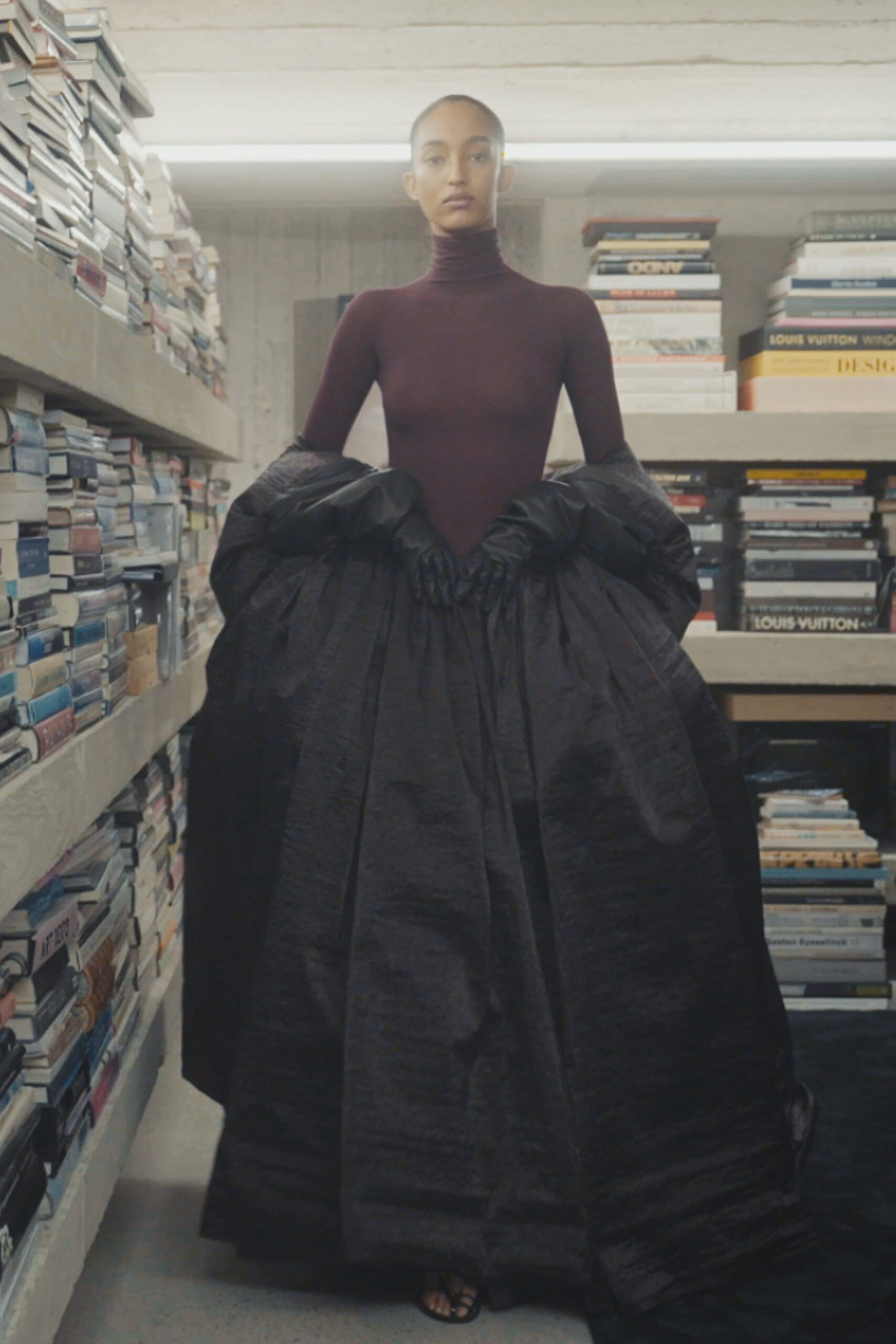 black silk long-sleeve gown