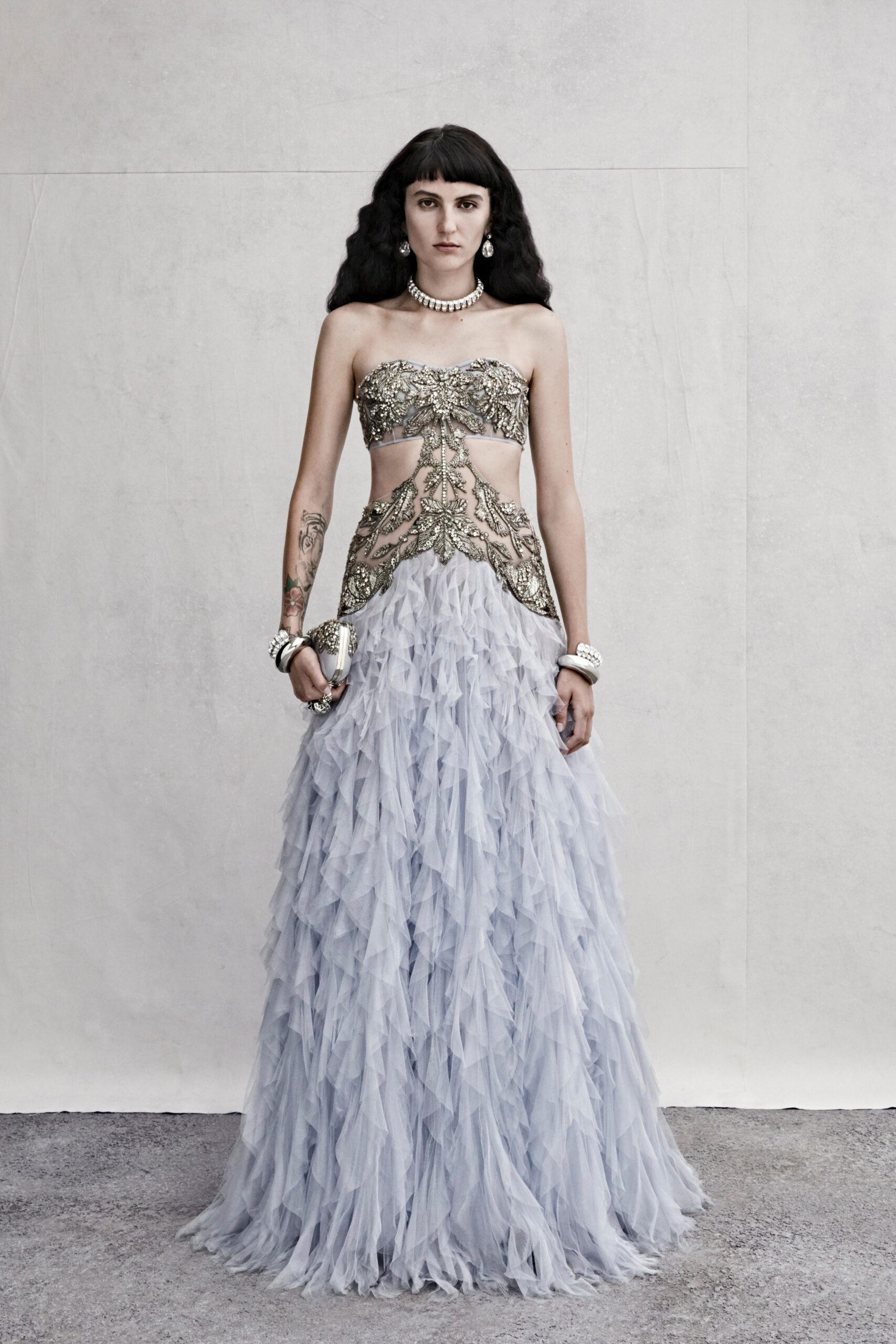 light blue ruffled gown