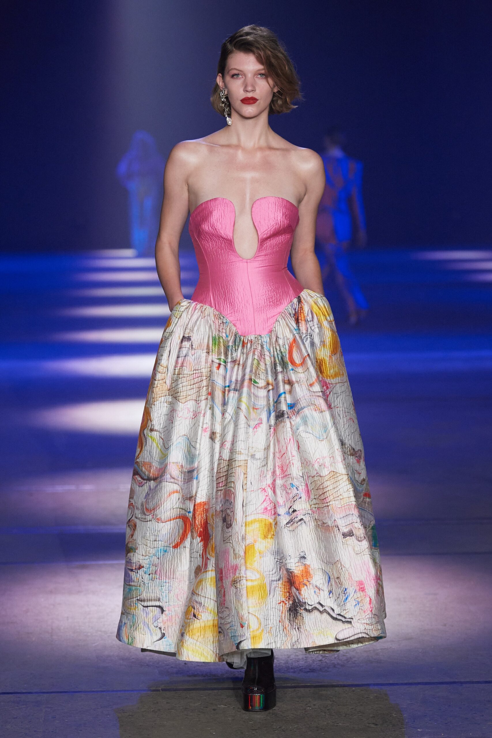 pink multi-colored pleated dress