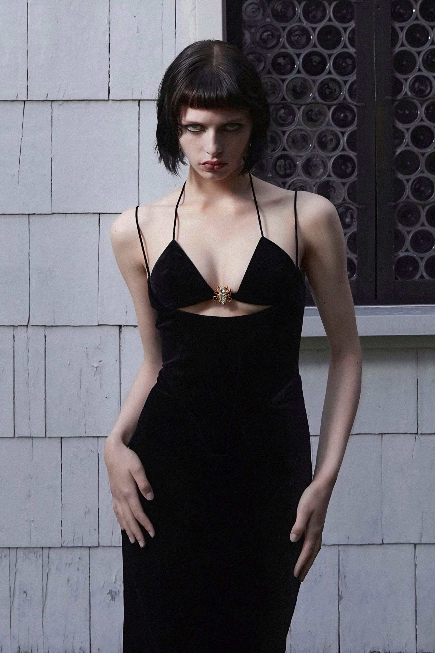 black velvet fitted dress