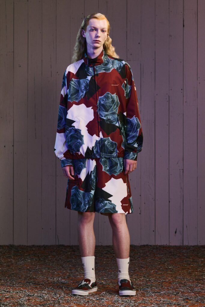 A relaxed fit jacket with a floral print paired with matching shorts.