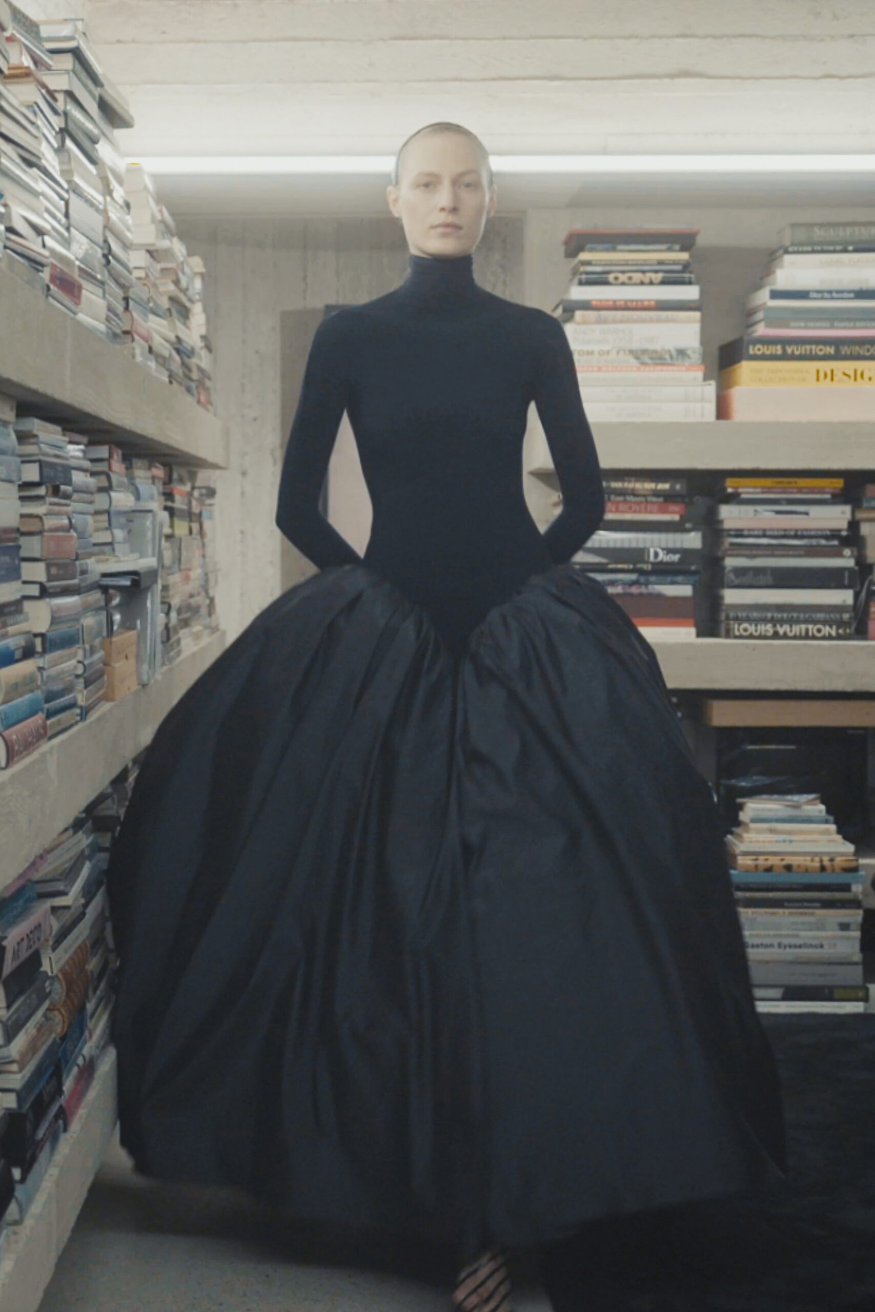 black silk long-sleeve gown