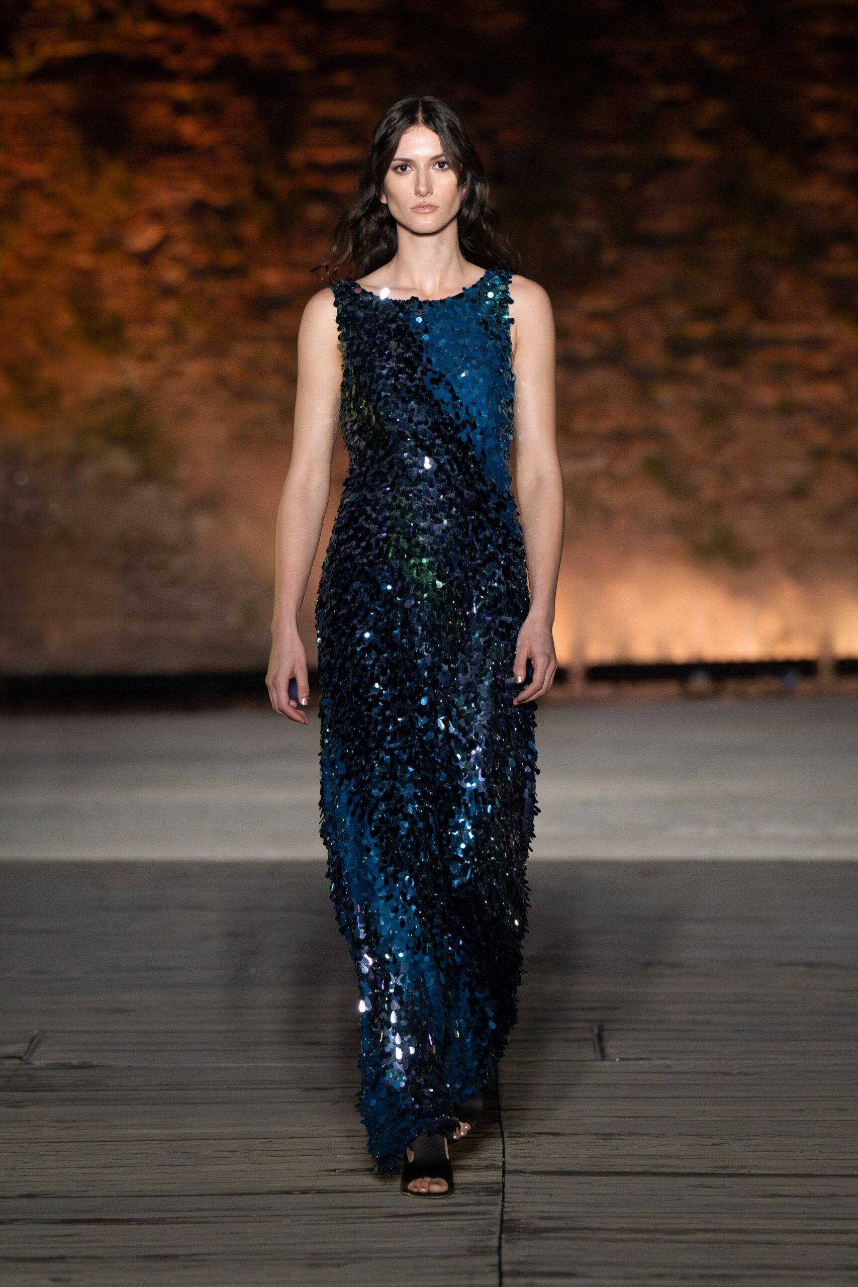 blue green sequin gown