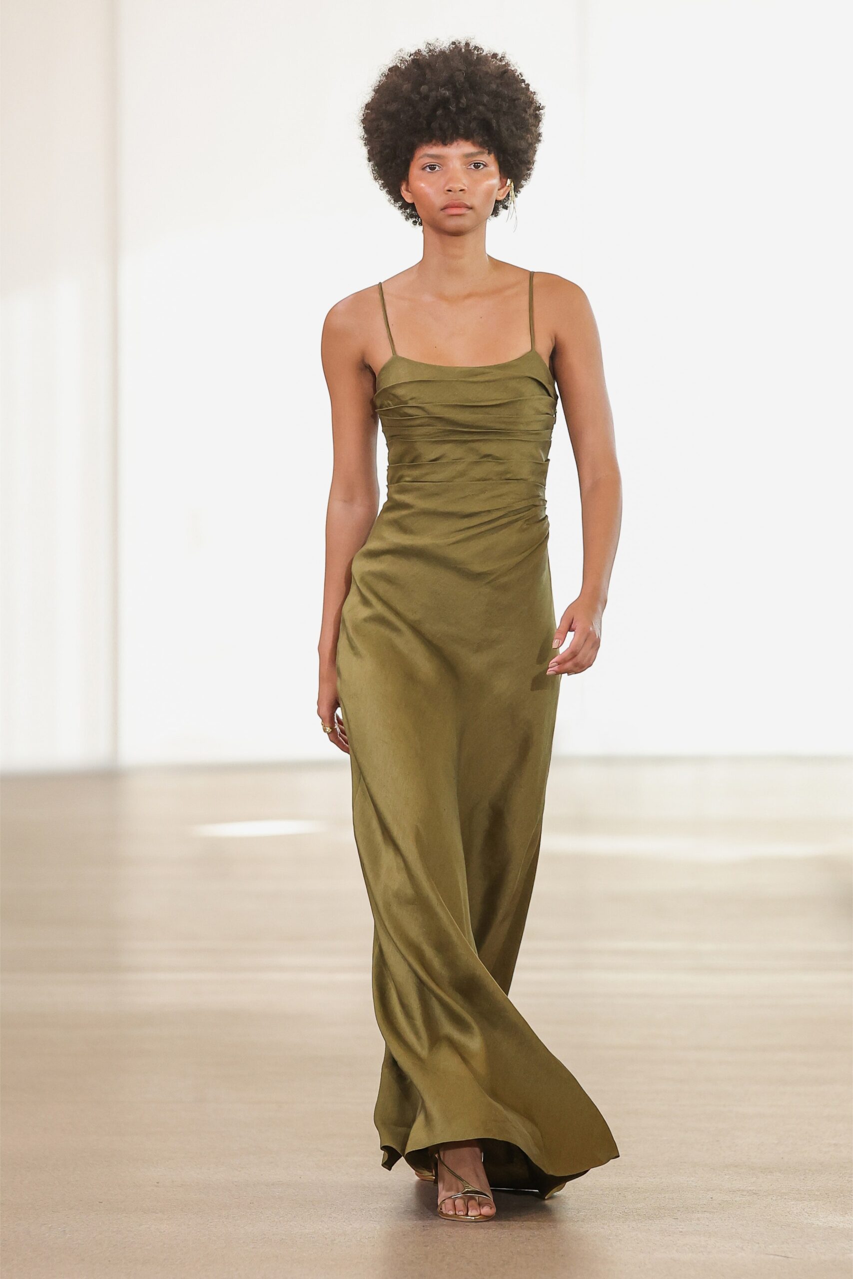 green silk fitted gown