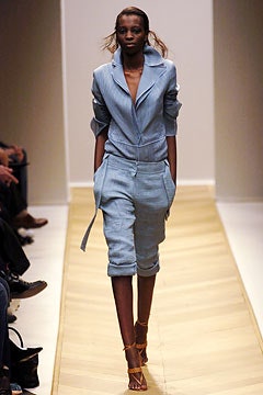 blue denim fitted jumpsuit