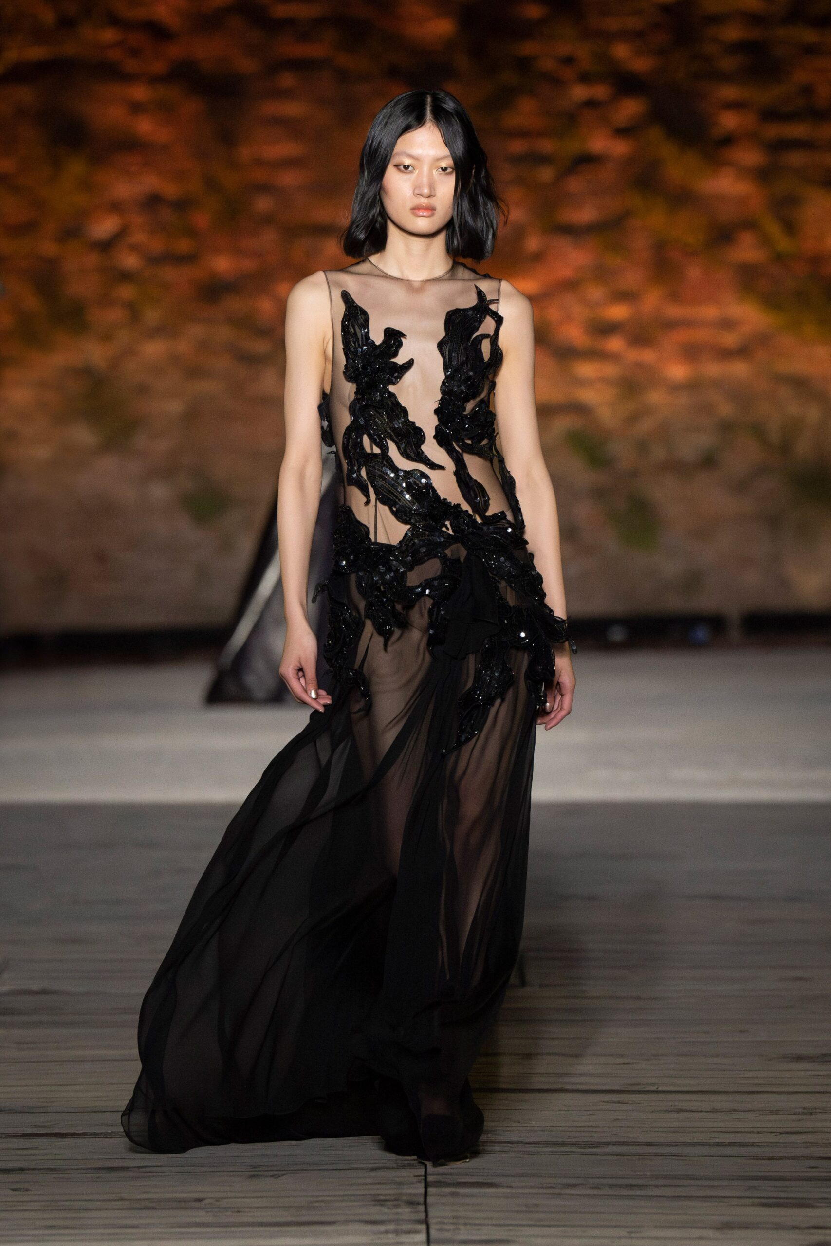 black silk sleeveless gown