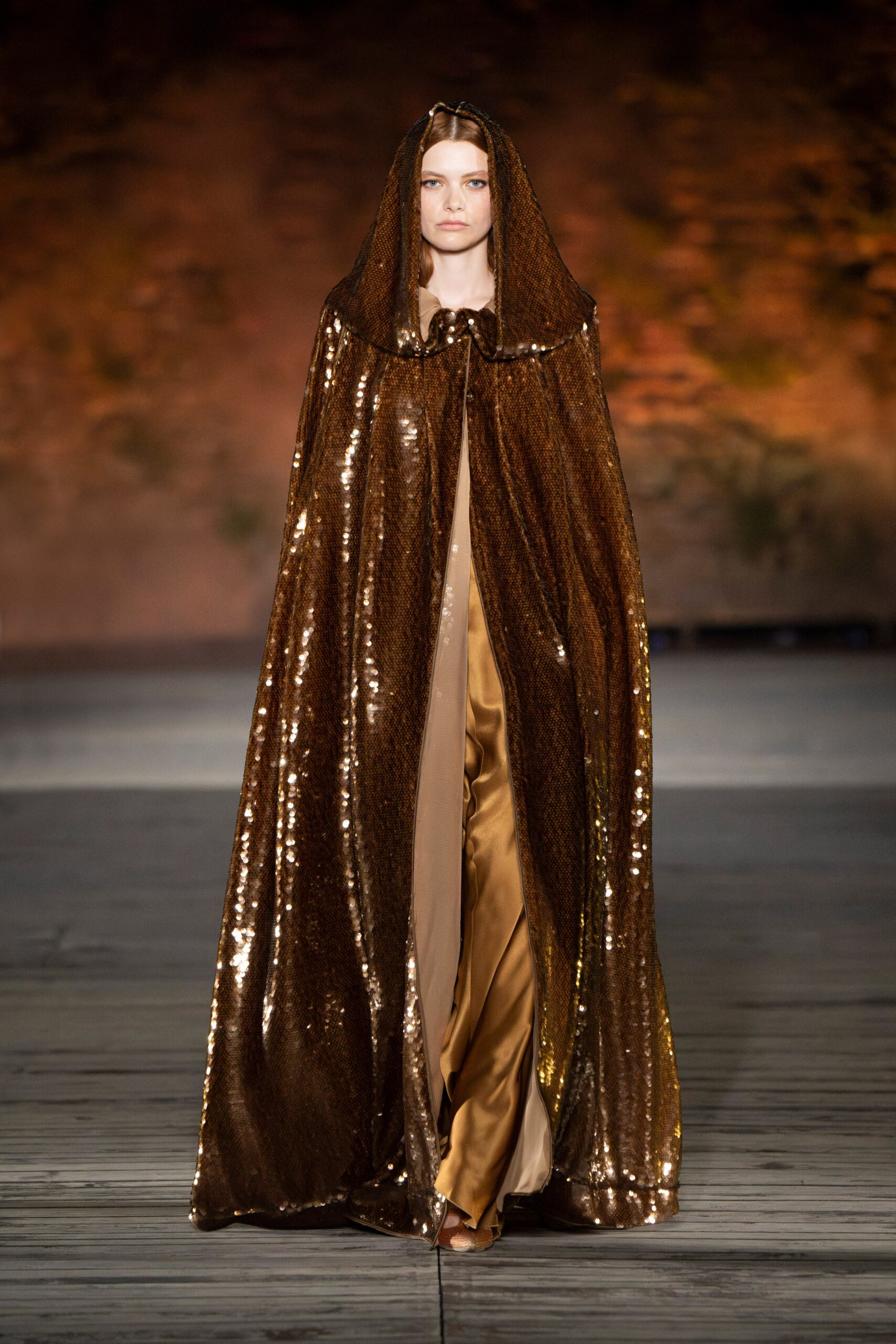brown sequin relaxed layered shiny cape