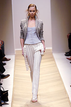 tailored gray jacket with blue top