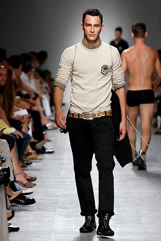 beige fitted shirt with black pants