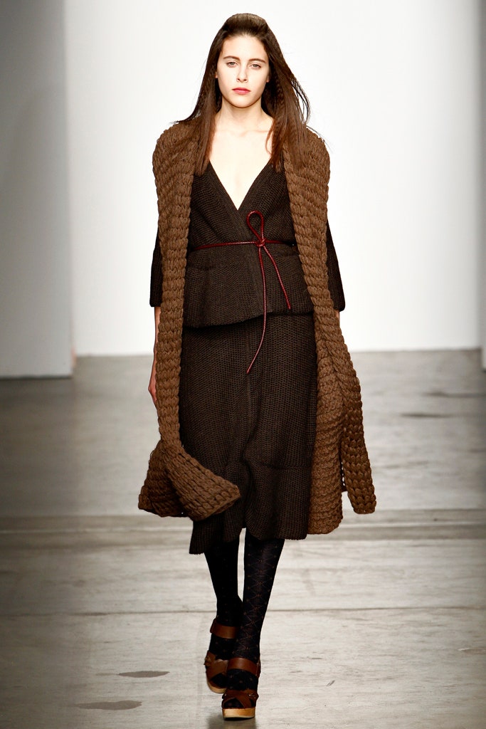 brown wool midi dress with coat
