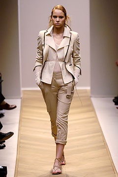 beige tailored suit with cropped pants
