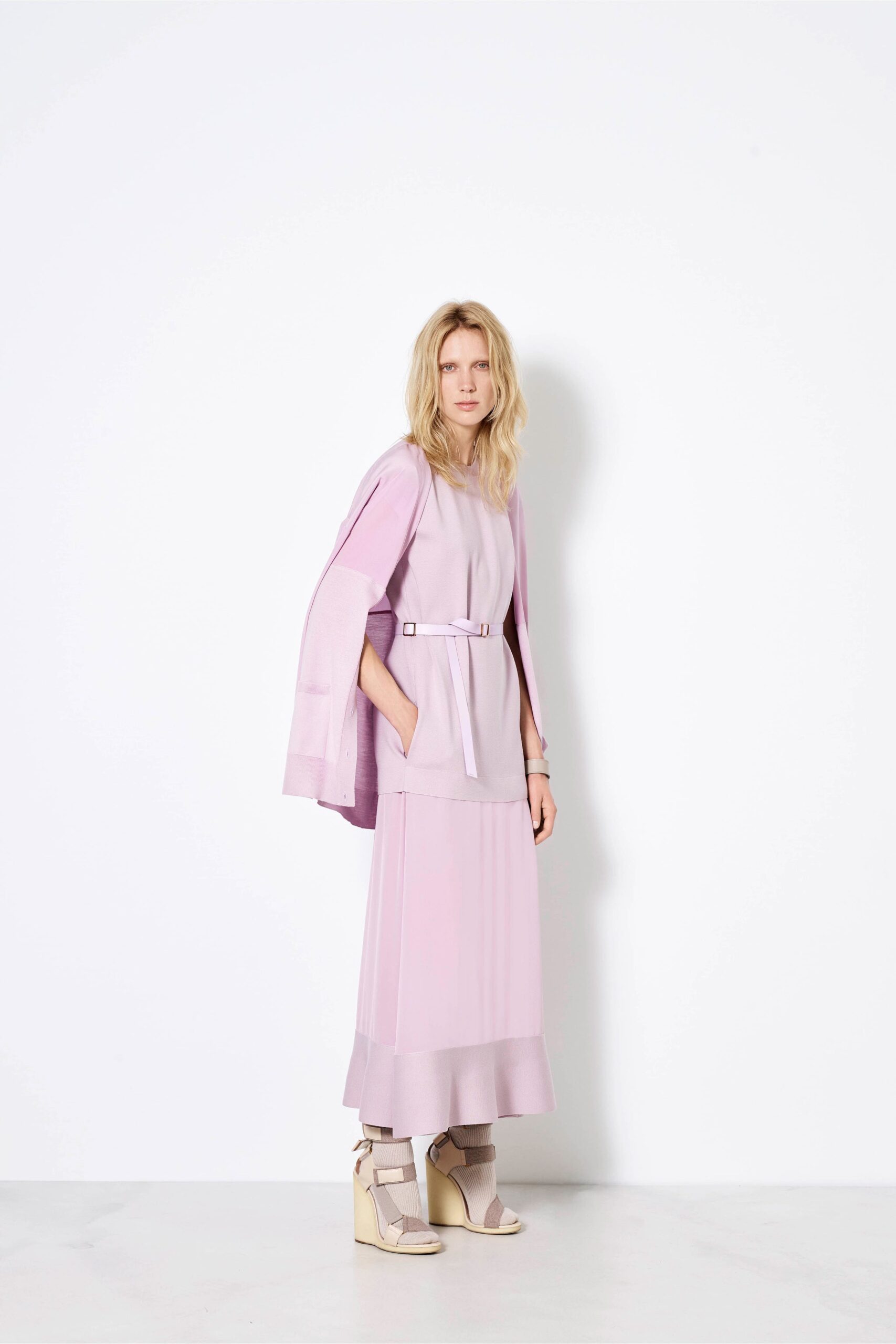 pink midi dress with cape