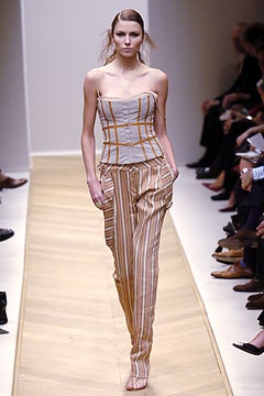 gray corset with striped pants