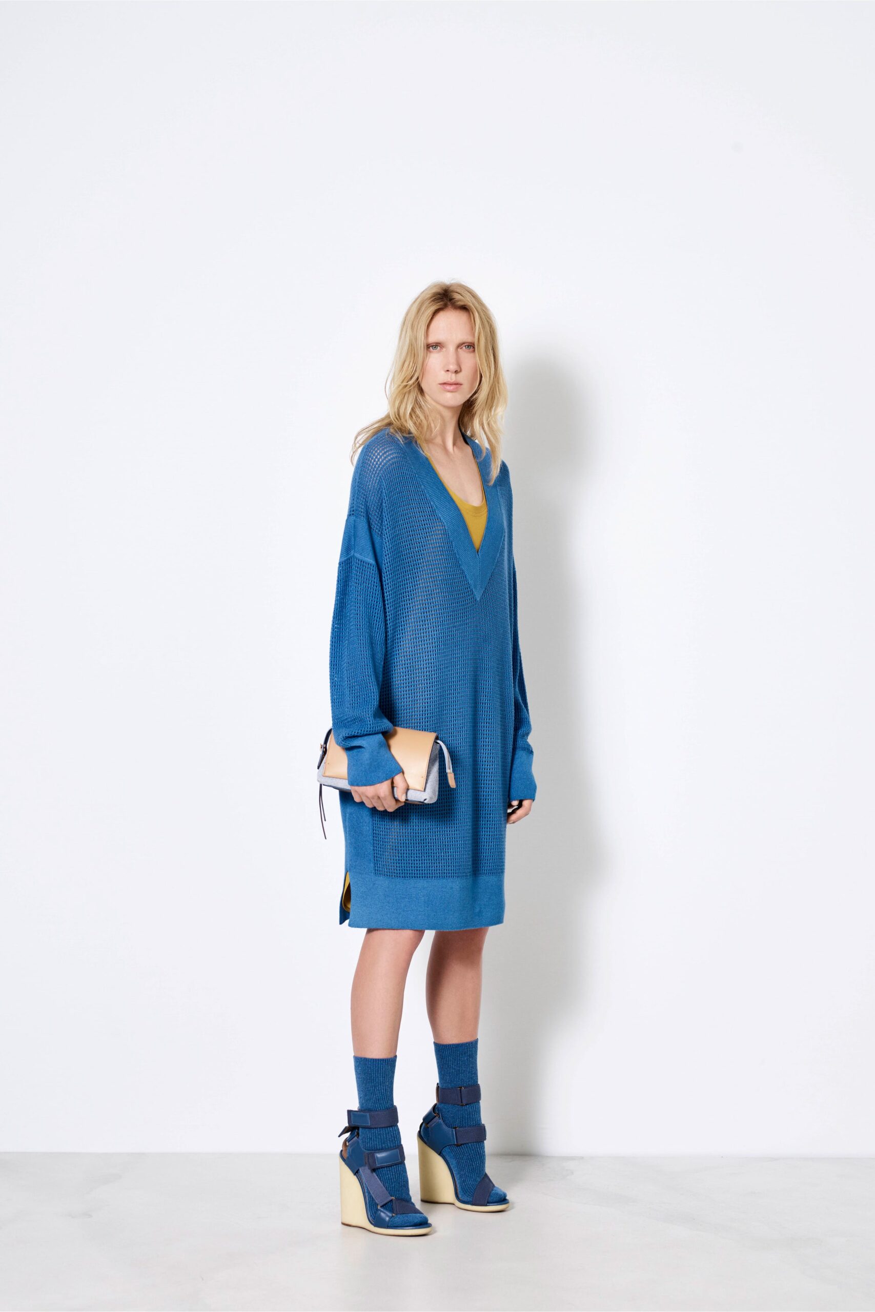 blue relaxed v-neck dress
