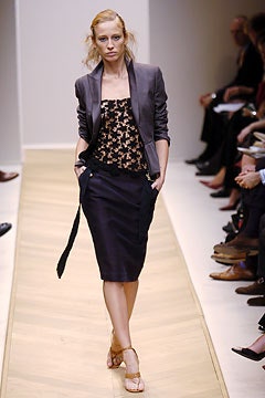 gray tailored blazer with lace top