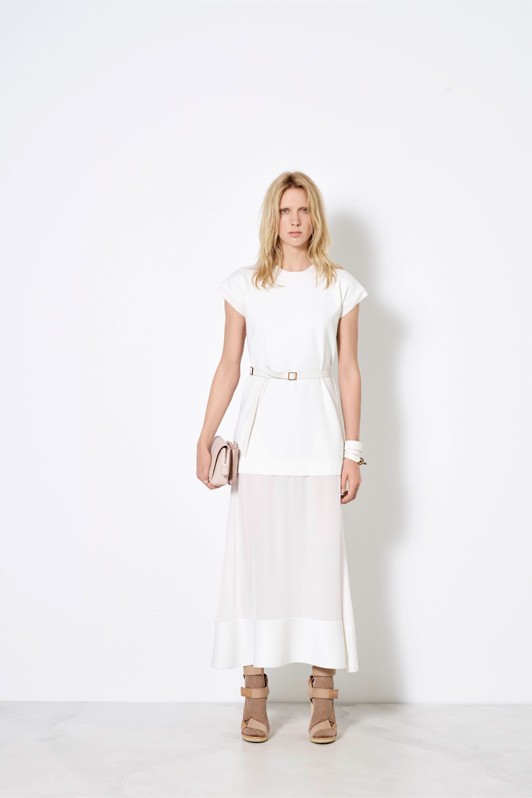 white chiffon relaxed layered sheer maxi skirt