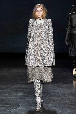 gray silk layered dress with leggings