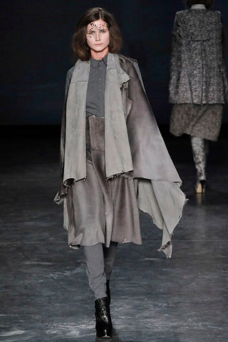 gray wool cape with fitted shirt