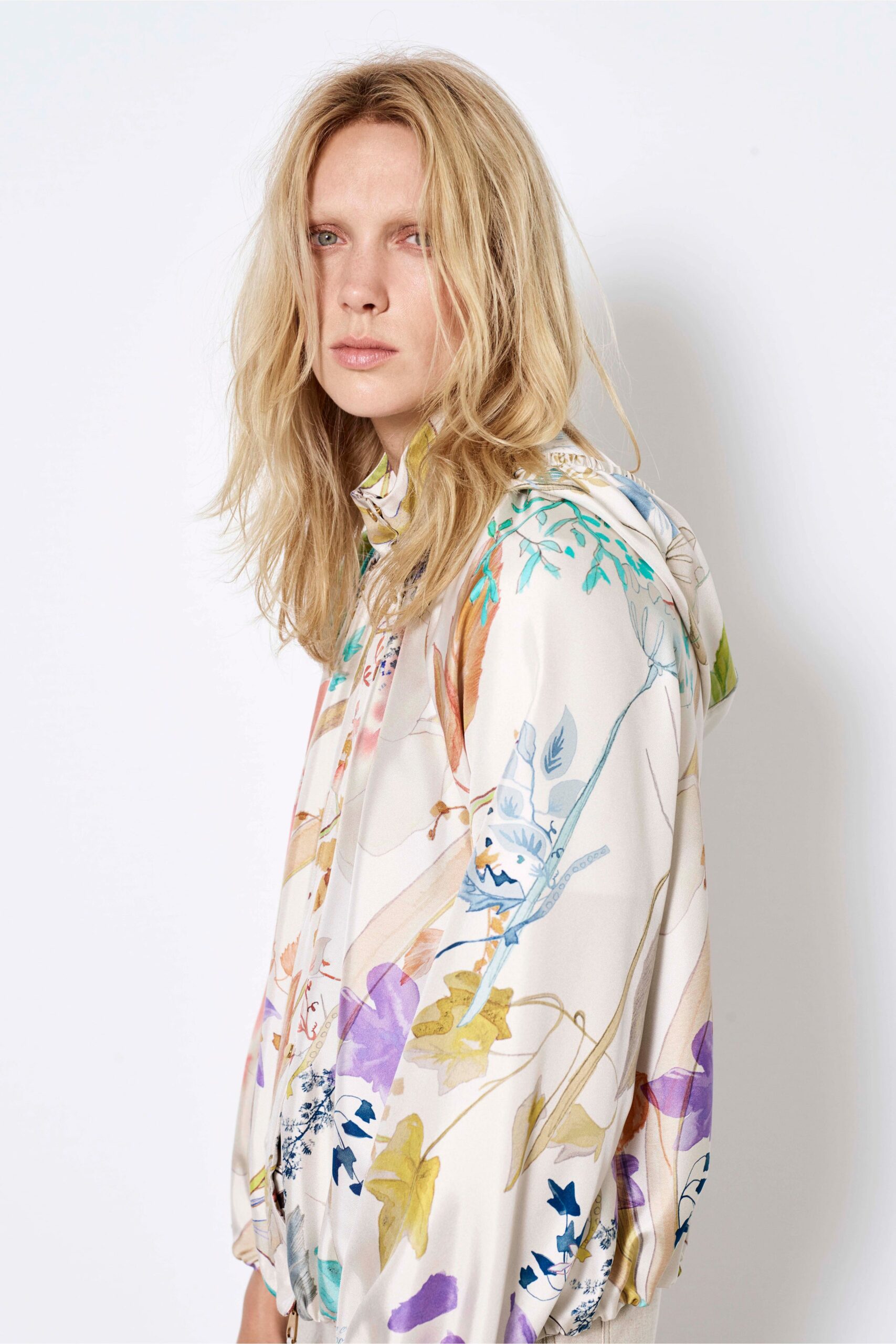 relaxed white multi-printed jacket