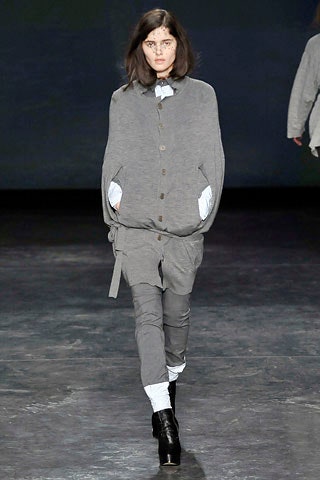 gray oversized jacket and relaxed pants