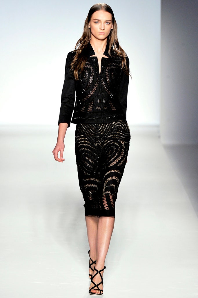 black lace fitted top and skirt