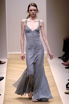 fitted gray silk gown