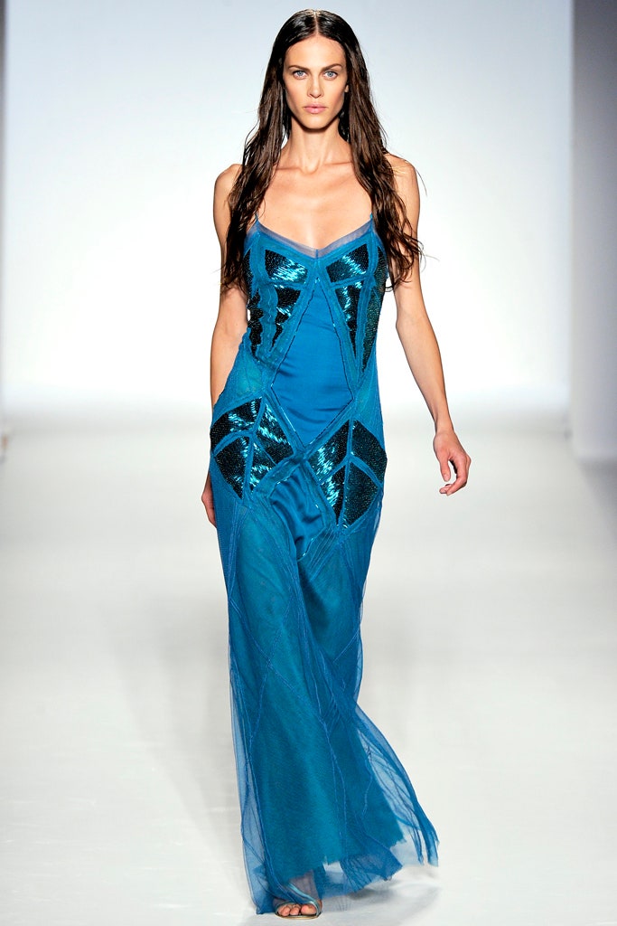 blue silk sequined gown