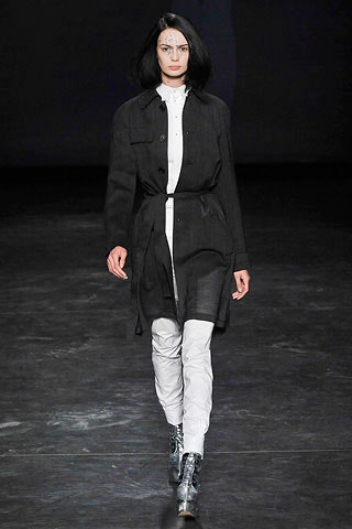 black coat white shirt slim pants