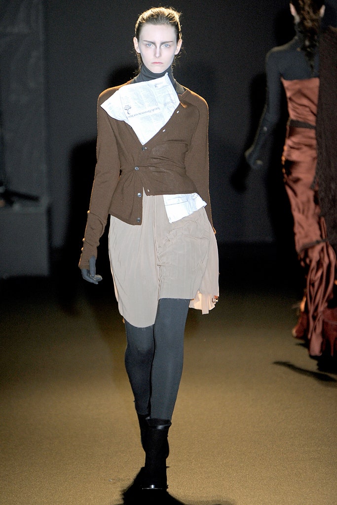 brown blouse beige skirt black pants