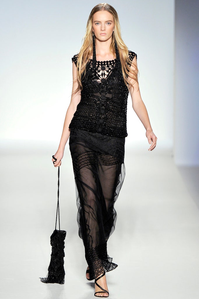black lace top and chiffon skirt