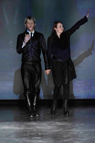 black leather fitted jacket and pants