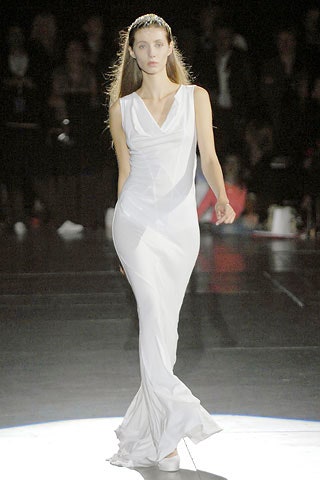 fitted white silk gown