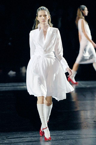 white silk long-sleeve dress